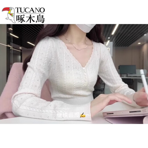 Woodpecker (Tucano) Diseño Sense Hollow Hollow Small V-Eck Twist Top Top Sweater Women Séter de otoño Autumn Cardigan Cardigan rosa S [recomendado 75-90 Jin [Jin iguala 0.5 kg]]]