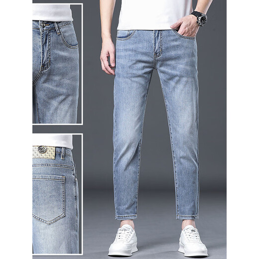 
LEE KIDS summer thin Tennis jeans men's black gray cropped pants slim-fitting slim-fitting 9-point pants 1048 Black gray 1-9-point pants 36