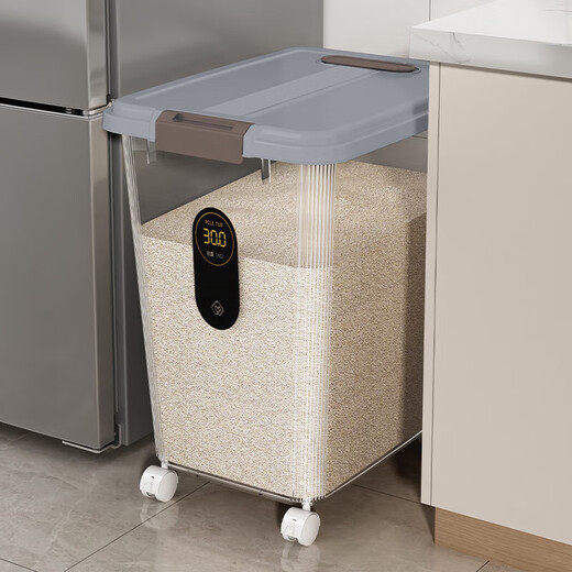 Rice bucket insect-proof and moisture-proof sealed rice box rice cylinder thickened flour noodle bucket rice bucket storage box miscellaneous grain bucket content cup white transparent - wheeled 60 Jin Jin equals 0.5 kg rice/50 Jin Jin equals 0.5 kg noodles