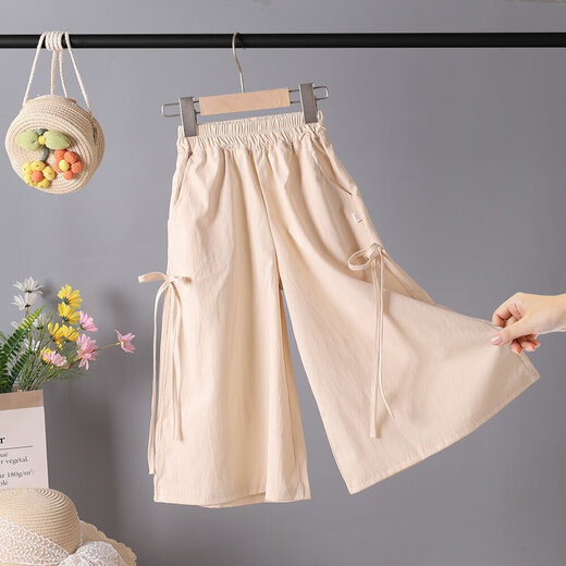 Girls' pants in summer thin medium and large children's unique and beautiful loose wide-leg pants children's fashionable seven-point Yamamoto pants, taro purple 160