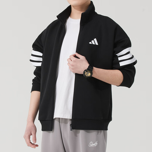 Adidas Jacket Men's Tops Autumn Nuevo Sportswear de tres chapas versátiles de tres tripas fáciles de usar Casual Jaqueta JD4885/Negro S
