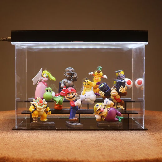 矢向SuperMario超级玛丽手办 PVC实心马里奥路易耀西龙蘑菇玩具模型 4cmA18款马里奥 手办+展示盒+灯