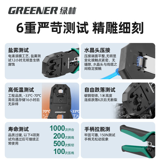 Greener (GREENER) network cable pliers crystal head crimping pliers set household network cable pliers clamping wire stripping pliers labor-saving three-purpose 4P6P8P