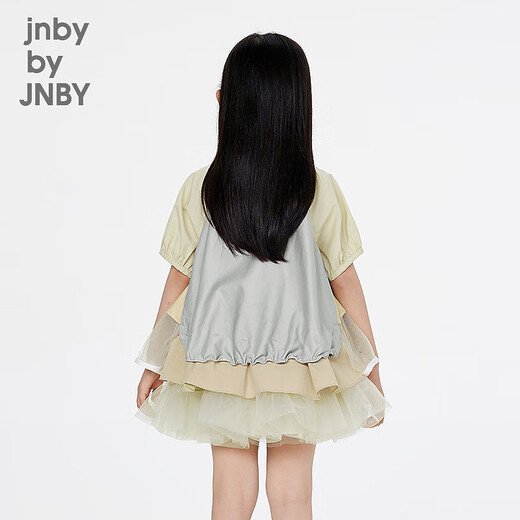 Jnby by JNBY Jiangnan Buyi children's short-sleeved shirt spliced mesh pullover A-shaped round neck summer girls 1P5212660 058/green gray white 140 cm