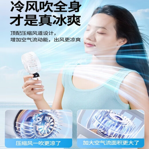 小米有品手持小风扇超长续航便携式随身充电风扇小型挂脖吹辅食小电扇1047 32H蓝 数显 5档 桌面+手持+挂脖