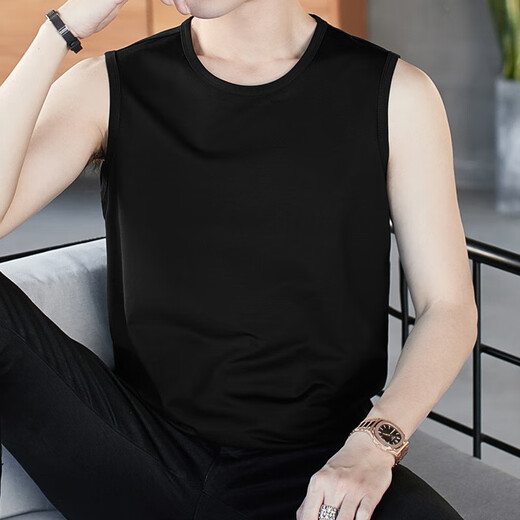 Men's round V-neck vest men's slim Korean style sleeveless vest casual sports breathable vest JS solid color sleeveless V-neck dark gray 3XL