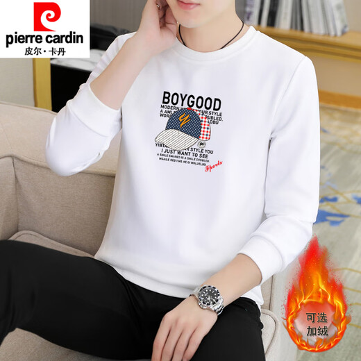 Pier Cardin 2025 new sweatshirt men's T-shirt plus velvet thickened inner long-sleeved T-shirt men's base shirt top special 963 yellow XL 120-135Jin [Jin equals 0.5 kg] wear