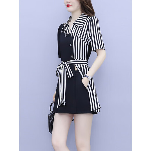 Anyuan Boy Fat Hermana Summer Summer Gran tamaño para mujeres Traje delgado de moda Suites Summer Summer Temperamento de alta gama Estilo profesional Femenino Femenino Estilo de verano 9756 Negro L [100-115Jin [Jin equivale a 0.5 kg]]