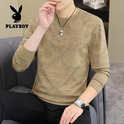 
Playboy (PLAYBOY) 2025 autumn and winter new men's long-sleeved T-shirt European fashion men's handsome fashionable sweatshirt plus size base shirt T-shirt [Spring and Autumn] 6626 black thin model M 90-115Jin [Jin equals 0.5 kg]