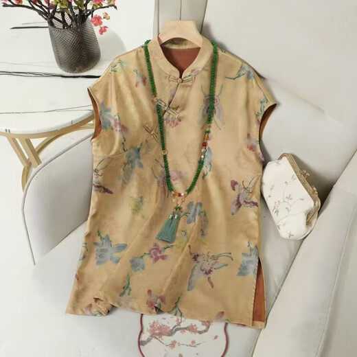 
New Chinese style retro jacquard cheongsam collar top for women in summer 2025 new light luxury temperament button top 9896-2 L 115-125Jin [Jin equals 0.5 kg]