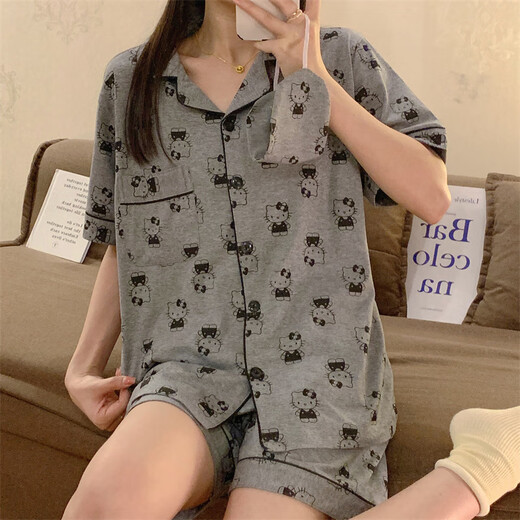 Lindo pijama de algodón de gato para mujeres en pantalones cortos delgados de verano dibujos animados para niñas al aire libre de ropa para el hogar 693 m [Sugerencias 80-100]