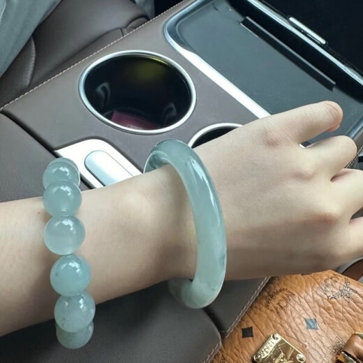 KZD ice waxy jade jade bracelet white moonlight jade bracelet floating green girl style jade treated jade 58-59mm same style as Lao Fengxiang
