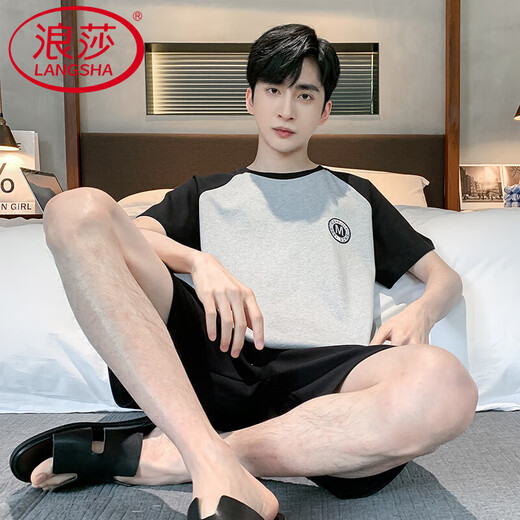 浪莎（LangSha）男士睡衣男夏季短袖纯棉男款夏天薄2025新款男生大码家居服 HDE-9928 L 男