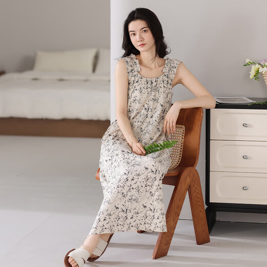 Nightgown for ladies 2025 new summer cool modal pajamas with chest pads for summer, high-end and sweet, super soft to wear [XX-12003D] Women's style with chest pads for florals M (recommended 80-100Jin [Jin equals 0.5 kg])
