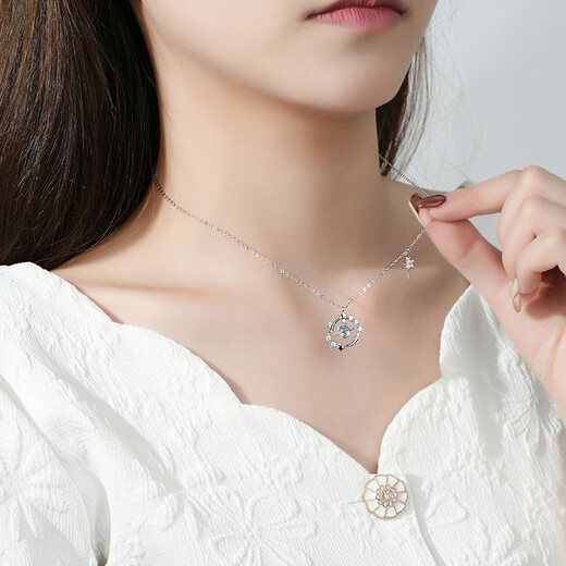Lao Fengxiang S925 silver necklace for women 2025 new high-end light luxury pendant birthday gift for girls and practical for girlfriends Wish Meteor Moonstone Necklace + Brand Gift Box