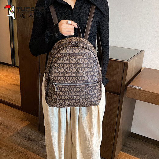 啄木鸟法式复古双肩包包女2025新款学生通勤背包时尚百搭ins韩国旅游包 黑色