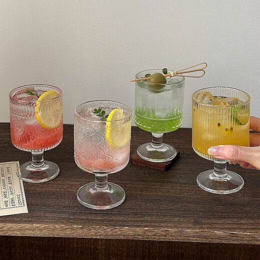 鸣誉【4只混装】复古浮雕混合花纹酒杯喝水杯红酒杯高脚杯饮料果汁杯 混合纹4个