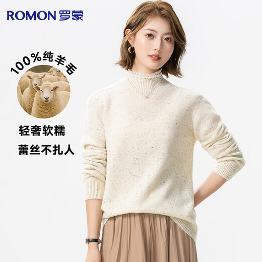 Lomon [100% lana] Pure Cardigan Ladies Lace Half Turtleneck Otoño e invierno Nuevo suéter de suéter de punto para mujeres para mujeres