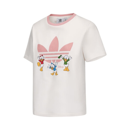 阿迪达斯 （adidas）短袖T恤女装2025夏季新款三叶草运动服针织透气短款上衣半袖 纯棉JP1428白色 迪士尼联名 M 推荐120-130斤