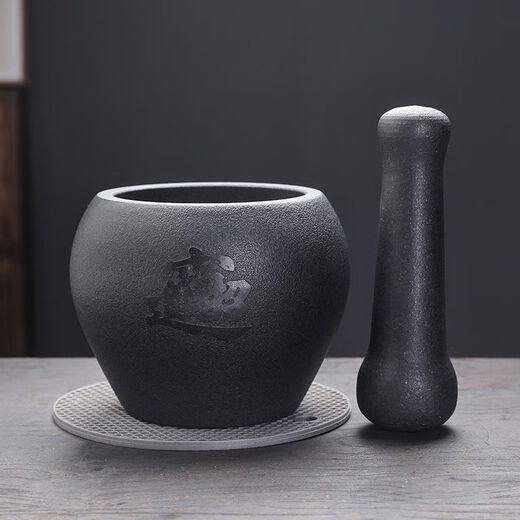 JPHZNB household natural black gold stone garlic pounder old-fashioned stone mortar garlic mortar bowl pound medicine jar garlic paste chili garlic grinder black gold stone mortar outer diameter 13 Jinbao water drops