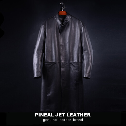 PJL New Long Men's Stand Collar Windbreaker Dark Empire Slim Sheepskin Windbreaker Black M (135Jin Jin is equal to less than 0.5kg)
