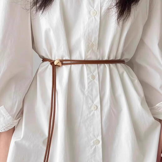 
2025 new belt women's skirt summer thin leather rope decorative dress black rope lengthened waist chain accessories leather rope belt-gold buckle-black