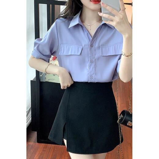 星贝莉6172#职业衬衣女气质小衫时髦短袖雪纺衬衫2025年新款夏季v领上衣 白色 S