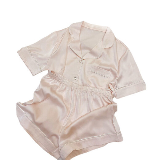 Feste Farbeis-Seiden-Pyjama für Frauen im sommerlichen dünnen Stil, hochwertiger kurzärmeliger Heimkleidung zweiteiler Anzug zum Tragen von außerhalb 9214# XL [vorgeschlagen 115-130jin [Jin ist 0,5 kg]]