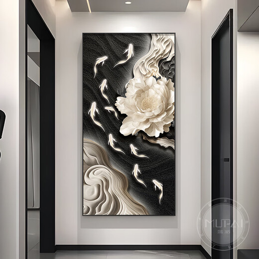 Turbosun Porch suspendu des peintures affronter la porte d'entrée avec un mur occidental tridimensionnel haut de gamme jiuyu image de porche décoration peinture suspendue directement en face de la porte jiuyu fengnian c 60 * 12035 mm + translucide + cadre noir imprégné de diamant en cristal en cristal en cristal en cristal en cristal.