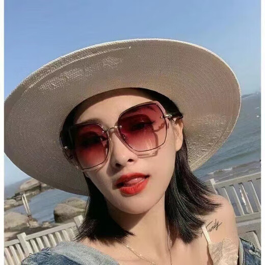 2289 新款气质镶钻太阳镜 大框女士墨镜时尚个性无框切边眼镜韩版 渐变紫