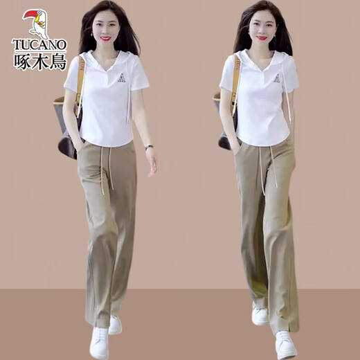 Spechts-Sommer-Outfit mit einer Reihe kleiner und modischer Anzüge für Frauen 2025 SOMMER SOMMER NEUE Casual Casual Kurzärmelhosen Zwei-Keuchen-Schwarzhosen L (Empfohlen 100 Jin [Jin entspricht 0,5 kg] -115 Jin [Jin gleich 0,5 kg])
