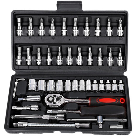 Vinoa 46-piece set hexagonal tool box small fly ratchet wrench set decoration car car repair quick socket combination 48-piece 24-tooth sandblasting bit socket combination small fly ratchet wrench