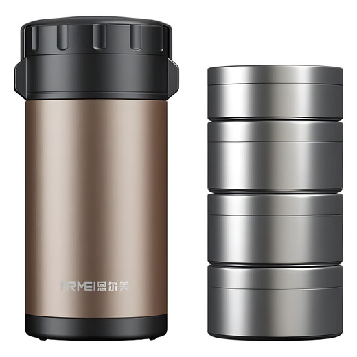 NRMEi 24H long-lasting thermal insulation lunch box bucket 316 stainless steel large capacity multi-layer portable pot for students and office workers 3200ml 1 bucket 4 boxes + 316L material + free tableware, dark red