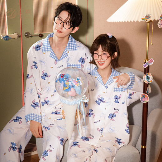 Gongdie Light and Soft Disney Stitch Pajamas Couple Style Long Sleeve Spring and Autumn Men's Homewear Set