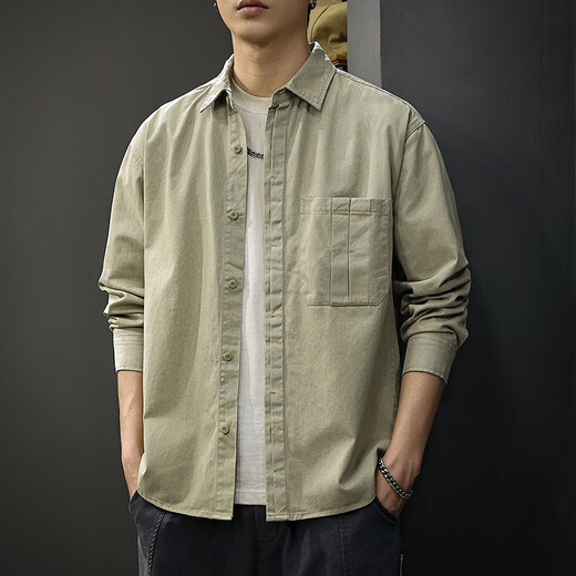 Bmuvlss high-end brand men's American retro long-sleeved shirt men's new autumn style loose youth casual top men's khaki XL weight 140-160Jin Jin equals 0.5 kg