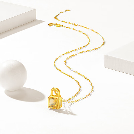 Chao Acer Zhijian Lock Citrine 18K Gold Necklace Women's Color Gold Clavicle Chain as a Birthday Gift for Girlfriend C Chain length is about 45cm