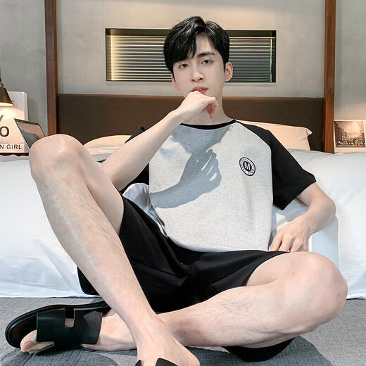 Hailan Summer Pure Cotton Men's Thin Shorts Pajamas Summer Loose Short Sleeve Two-Piece Set Youth Card H9928 (Short Sleeve Shorts) 3XL XXXL (160-18e Recommended