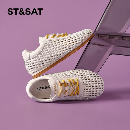 Saturday German training shoes for women in summer new hollow woven breathable small white shoes for women single shoes casual shoes flat-soled trendy board shoes white 36 (230mm) standard code