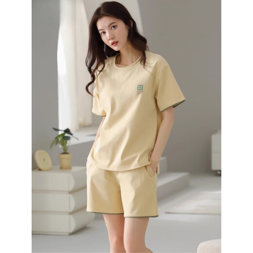 猫人（MiiOW）睡衣女夏季纯棉短袖短裤简约休闲薄款可外穿家居服套装2025新款 Z9859 M 建议80-100斤