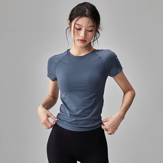 LULULOMDDW quick-drying yoga wear short-sleeved summer thin slim fit breathable running training top Pilates sports T-shirt dark purple L