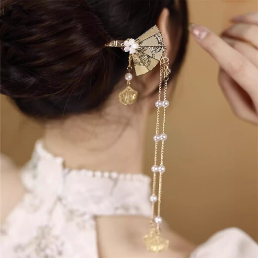 ENRMIIV new Chinese style hairpin cool hairpin headdress ancient style 2025 national style hair accessories tassel step hairpin horse face skirt accessories 12# alloy flower (bag)