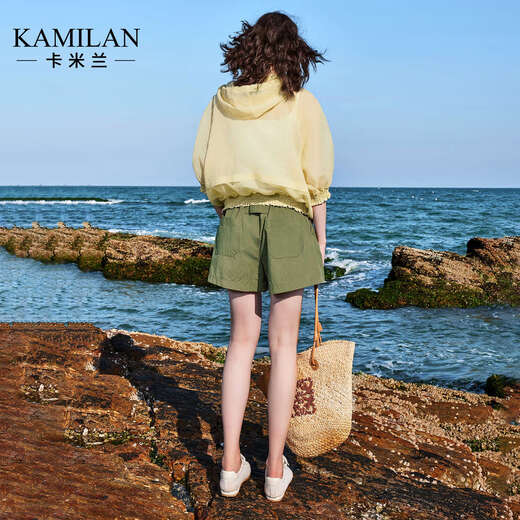 Kamilan light luxury high-end thin short jacket for women 2025 new huge and beautiful loose hooded cardigan top summer apricot S