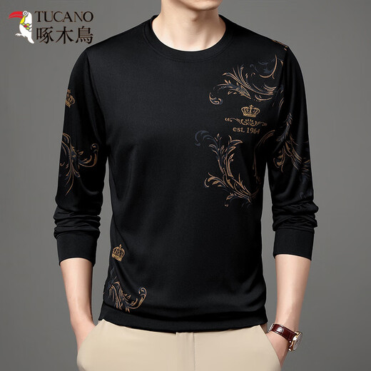 
Woodpecker men's autumn and winter long-sleeved T-shirt thickened round neck comfortable new middle-aged base shirt soft mercerized cotton casual sweatshirt B6627 Shangqing L 170/110/50120-135Jin[Jin equals 0.5 kg]