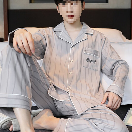 
Changluzhu Chun Autumn Pajamas for men pure cotton loose large size casual long sleeve trousers summer and winter style can be worn outside for home clothes OMM12004 L (recommended 100-130 Jin [Jin equals 0.5 kg])