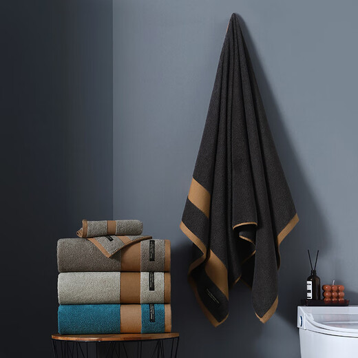 Pure cotton towel yarn-dyed men's bath towel shower face towel 100% cotton adult home bath soft skin-friendly water absorbent 0586 bath towel-blue 70*140cm 1 pack