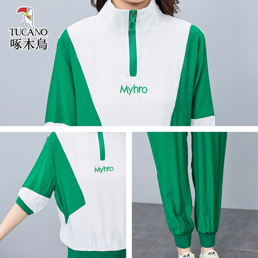 啄木鸟冰丝休闲套装女士2025夏季新款宽松大码时尚减龄短袖运动服两件套 (1389)白色 M (建议100斤以下)