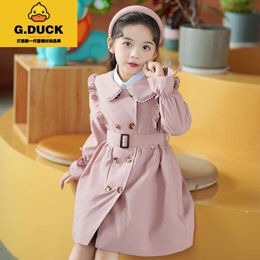 G.Duckkids Girls 'Jacke Frühling Frühling mit mittlerer Windbreaker modischer großer Kinder lässig Top 24 New Children's Clothing Britisch-Style-Mantel Aprikose 150 cm