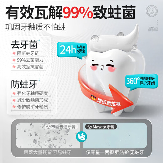 Masata新加坡进口儿童牙膏0-3-6-12岁专效防蛀固齿宝宝含氟牙膏龋齿50g