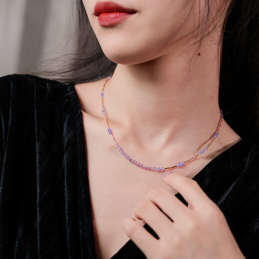 Fat Donglai's same gemstone necklace Zixuan starry tanzanite women's 18K gold clavicle chain neck ornament 2.5-3.5mm/tanzanite/18K gold necklace 43cm