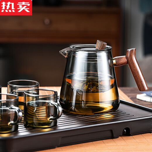 
VIERUODIS imported quality teapot single pot brewed tea household glass tea set high temperature filter brewed teapot tea water Single pot smoke cyan + 2 smoke cyan small cups 15850ML 501mL (inclusive) - 600mL (inclusive)
